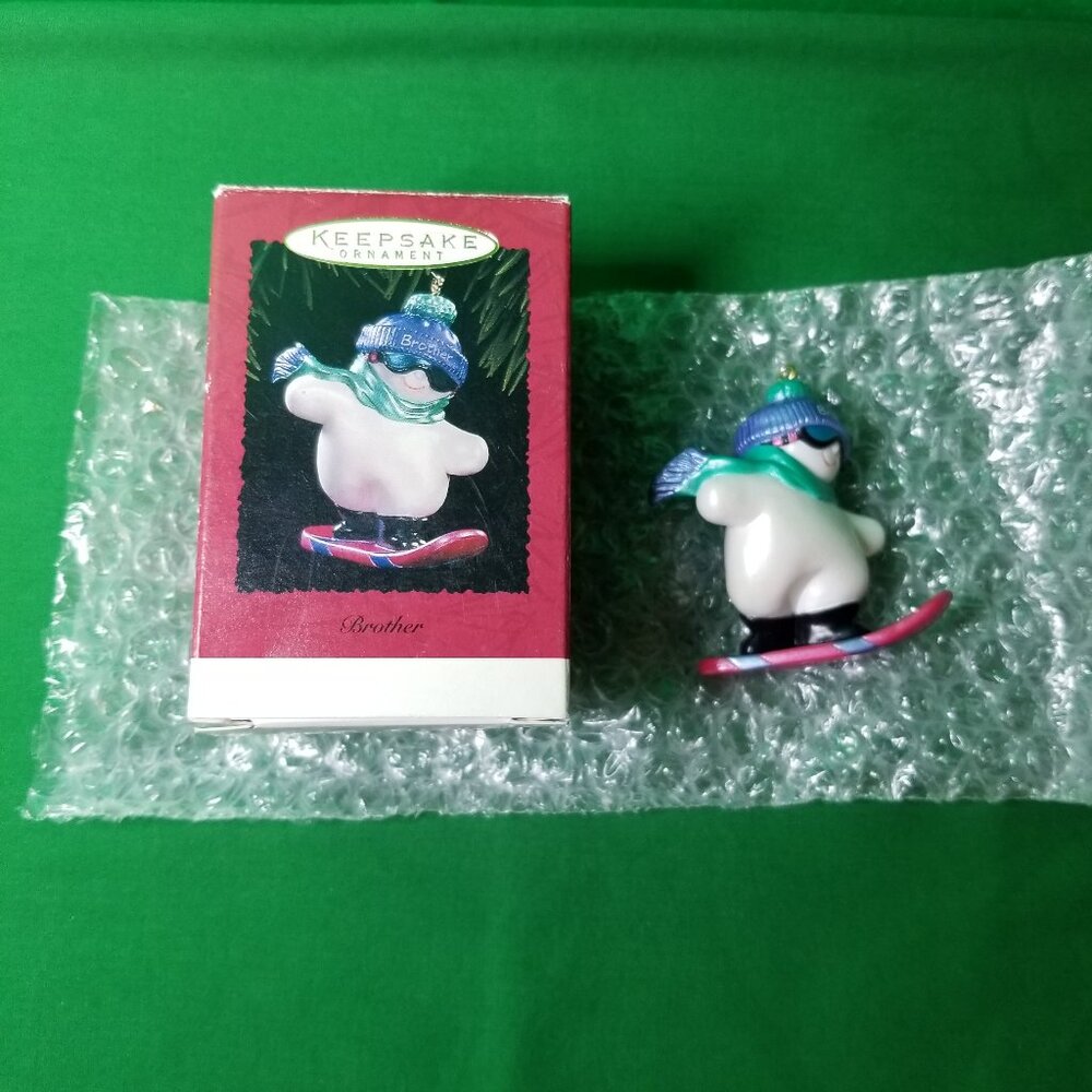 Hallmark Keepsake Ornament BROTHER Snowman Skiing 1995 Vintage